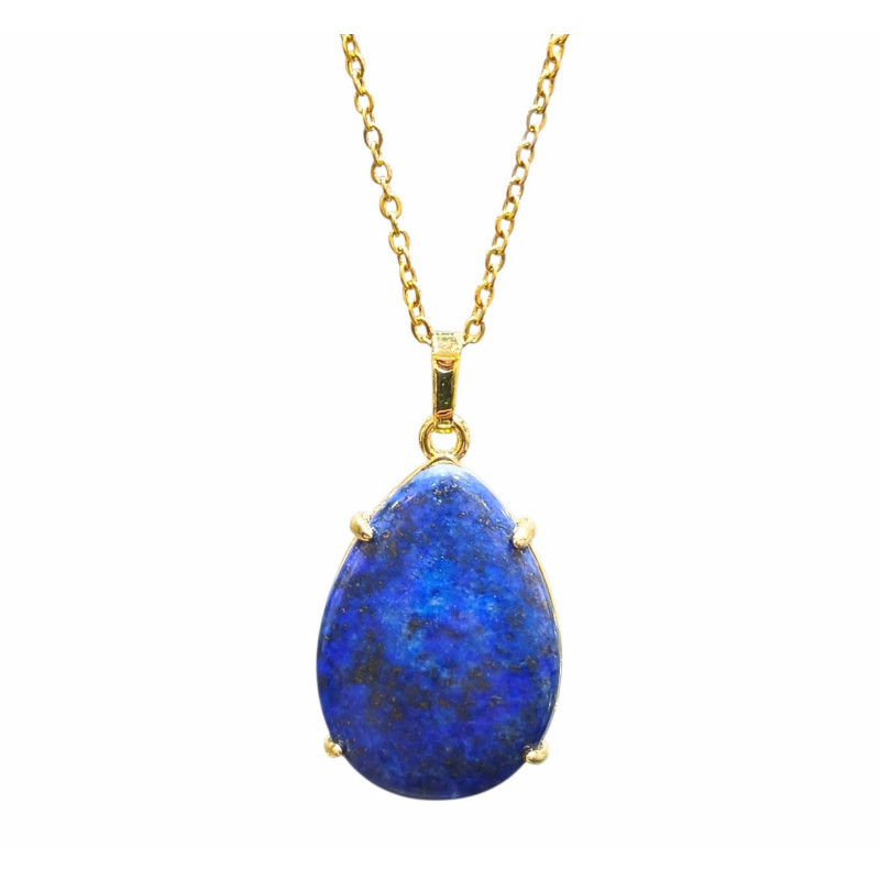 Pendentif Lapis-lazuli Serti sur Chaîne Plaquée Or 40 + 10 cm
