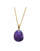 Pendentif Améthyste avec Chaîne Plaquée Or 40 + 10 cm