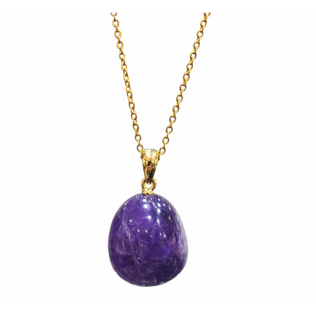 Pendentif Améthyste avec Chaîne Plaquée Or 40 + 10 cm