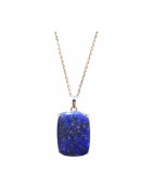 Pendentif Lapis-Lazuli Rectangle avec Chaîne Acier Inox 46 cm
