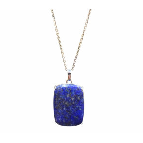 Pendentif Lapis-Lazuli Rectangle avec Chaîne Acier Inox 46 cm