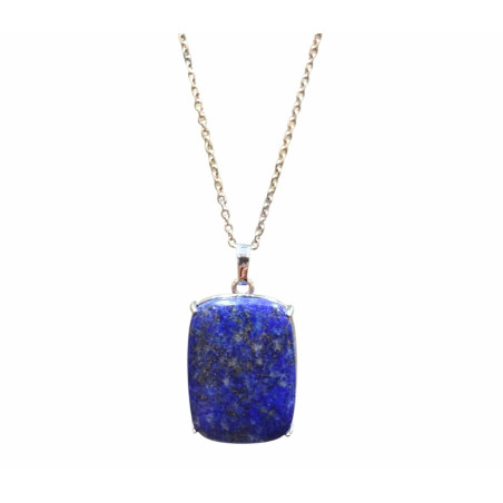 Pendentif Lapis-Lazuli Rectangle avec Chaîne Acier Inox 46 cm