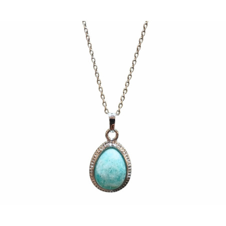 Pendentif Amazonite Sertie sur Chaîne Acier Inox 46 cm