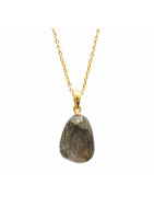 Pendentif Labradorite avec Chaîne Plaquée Or 40 + 10 cm