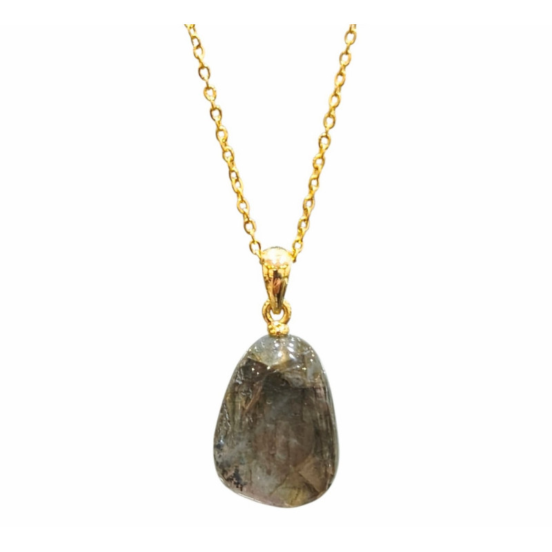 Pendentif Labradorite avec Chaîne Plaquée Or 40 + 10 cm