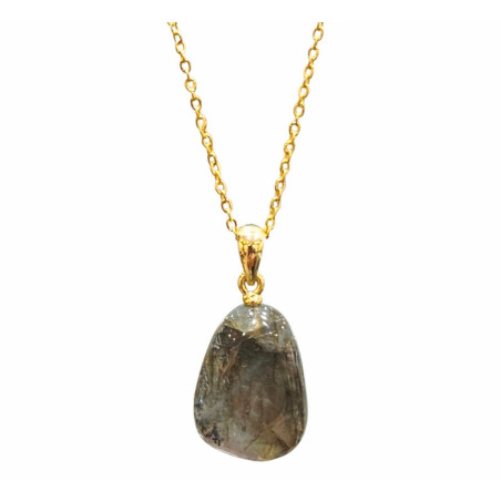 Pendentif Labradorite avec Chaîne Plaquée Or 40 + 10 cm