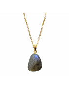 Pendentif Labradorite avec Chaîne Plaquée Or 40 + 10 cm