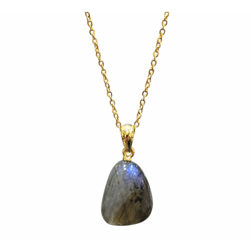 Pendentif Labradorite avec Chaîne Plaquée Or 40 + 10 cm