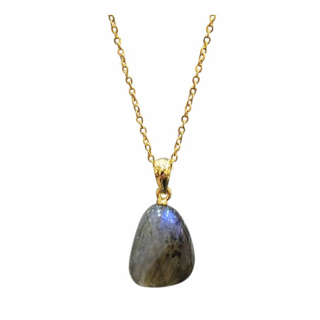 Pendentif Labradorite avec Chaîne Plaquée Or 40 + 10 cm