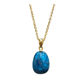 Pendentif Apatite Bleue avec Chaîne Plaquée Or 40 + 10 cm