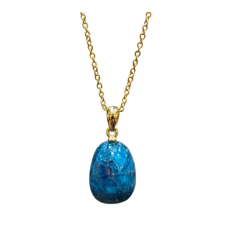 Pendentif Apatite Bleue avec Chaîne Plaquée Or 40 + 10 cm