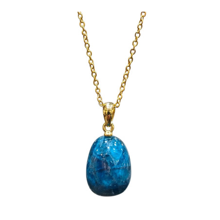 Pendentif Apatite Bleue avec Chaîne Plaquée Or 40 + 10 cm