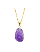 Pendentif Améthyste avec Chaîne Plaquée Or 40 + 10 cm