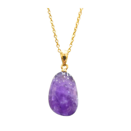 Pendentif Améthyste avec Chaîne Plaquée Or 40 + 10 cm