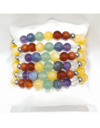 Bracelet Calcite Jaune 7 Chakras avec Inserts Acier Pierres Rondes 8mm