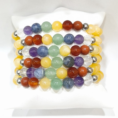 Bracelet Calcite Jaune 7 Chakras avec Inserts Acier Pierres Rondes 8mm