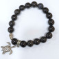 Bracelet Obsidienne Argenté avec Breloque Tortue Pierre Rondes 10mm