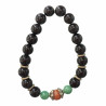 Bracelet Obsidienne Argentée et Inserts Acier et Billes Pierres Rondes 10mm
