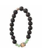 Bracelet Obsidienne Argentée et Inserts Acier et Billes Pierres Rondes 10mm