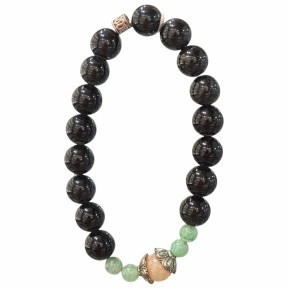 Bracelet Obsidienne Argentée et Inserts Acier et Billes Pierres Rondes 10mm