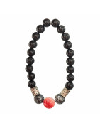 Bracelet Obsidienne Argentée et Inserts Acier et Billes Pierres Rondes 8mm
