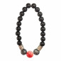 Bracelet Obsidienne Argentée et Inserts Acier et Billes Pierres Rondes 8mm