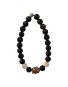 Bracelet Obsidienne Argentée et Inserts Acier et Billes Pierres Rondes 8mm