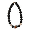 Bracelet Obsidienne Argentée et Inserts Acier et Billes Pierres Rondes 8mm