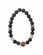 Bracelet Obsidienne Argentée et Inserts Acier et Billes Pierres Rondes 8mm
