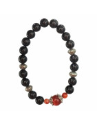 Bracelet Obsidienne Argentée et Inserts Acier et Billes Pierres Rondes 8mm