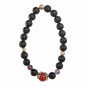 Bracelet Obsidienne Argentée et Inserts Acier et Billes Pierres Rondes 8mm