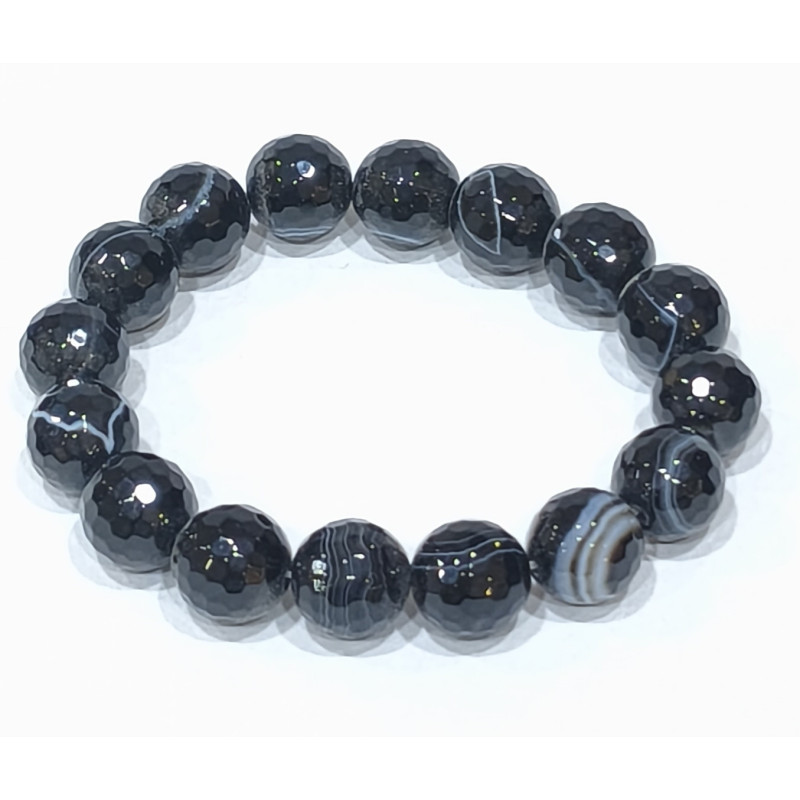 Bracelet Onyx Facetté Pierres Rondes 12mm