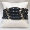Bracelet Onyx Plaque et Pierres Rondes 8mm