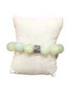 Bracelet Jade de Chine avec Insert Acier Pierres Rondes de 14mm