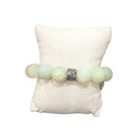 Bracelet Jade de Chine avec Insert Acier Pierres Rondes de 14mm