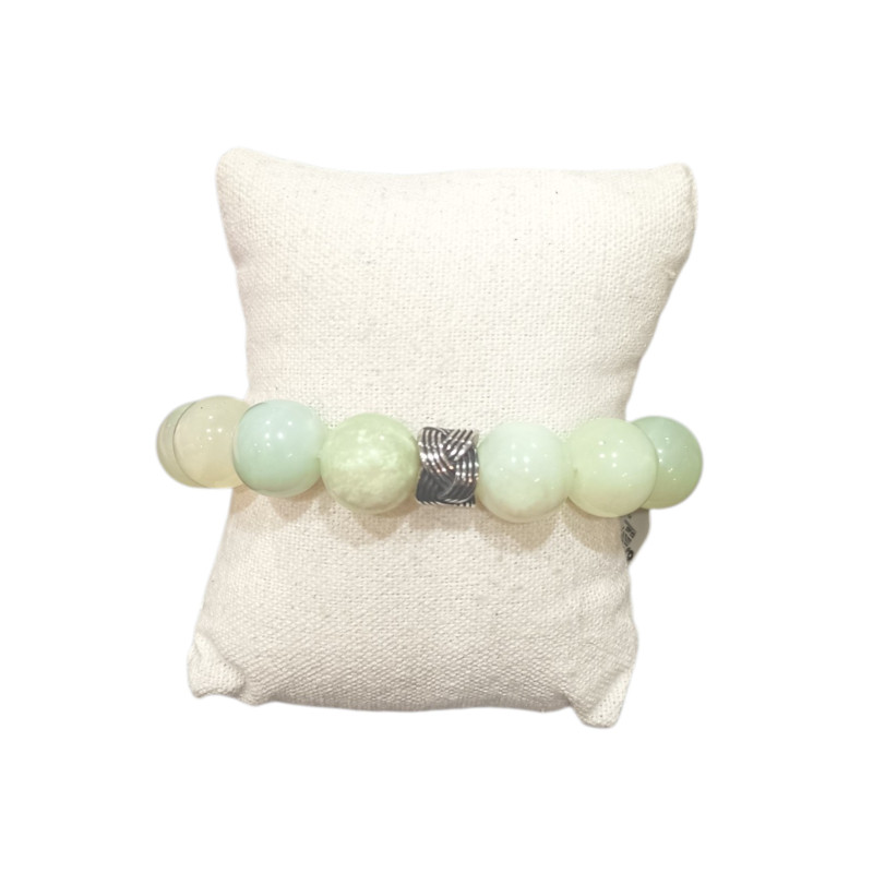 Bracelet Jade de Chine avec Insert Acier Pierres Rondes de 14mm