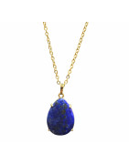 Pendentif Lapis-lazuli Serti sur Chaîne Plaquée Or 44 cm