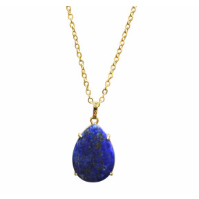 Pendentif Lapis-lazuli Serti sur Chaîne Plaquée Or 44 cm