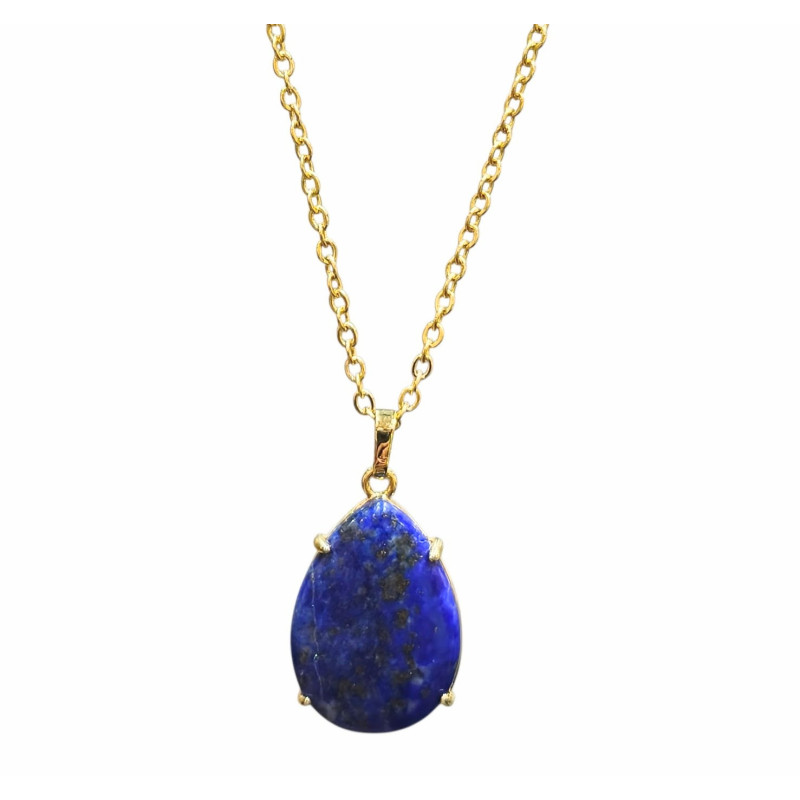 Pendentif Lapis-lazuli Serti sur Chaîne Plaquée Or 44 cm