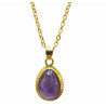 Pendentif Améthyste Sertie sur Chaîne Acier Plaquée or 44 cm