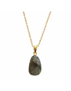 Pendentif Labradorite avec Chaîne Acier Plaquée or 40 + 6 cm