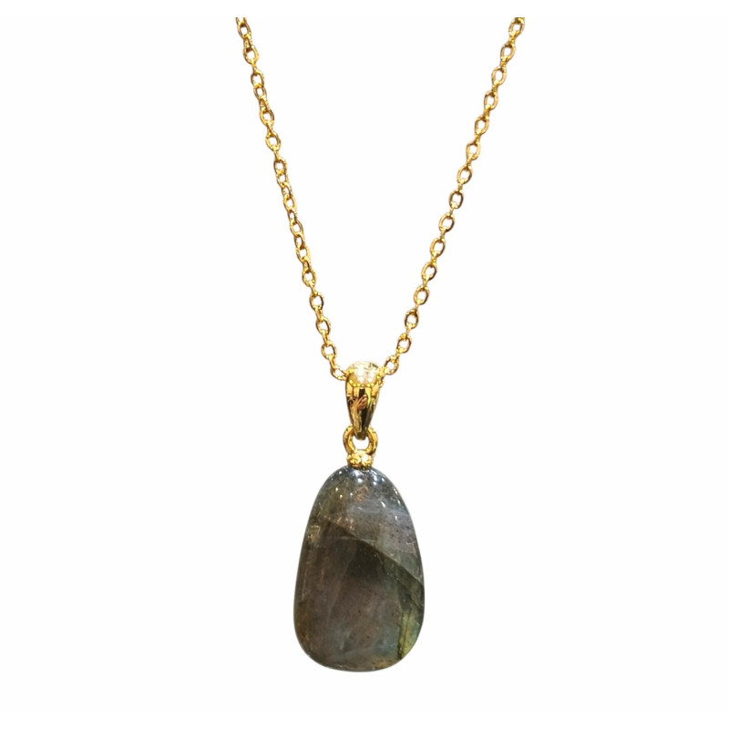 Pendentif Labradorite avec Chaîne Acier Plaquée or 40 + 6 cm