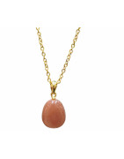 Pendentif Pierre de Soleil 2 cm avec Chaîne Acier Plaquée Or 44 cm