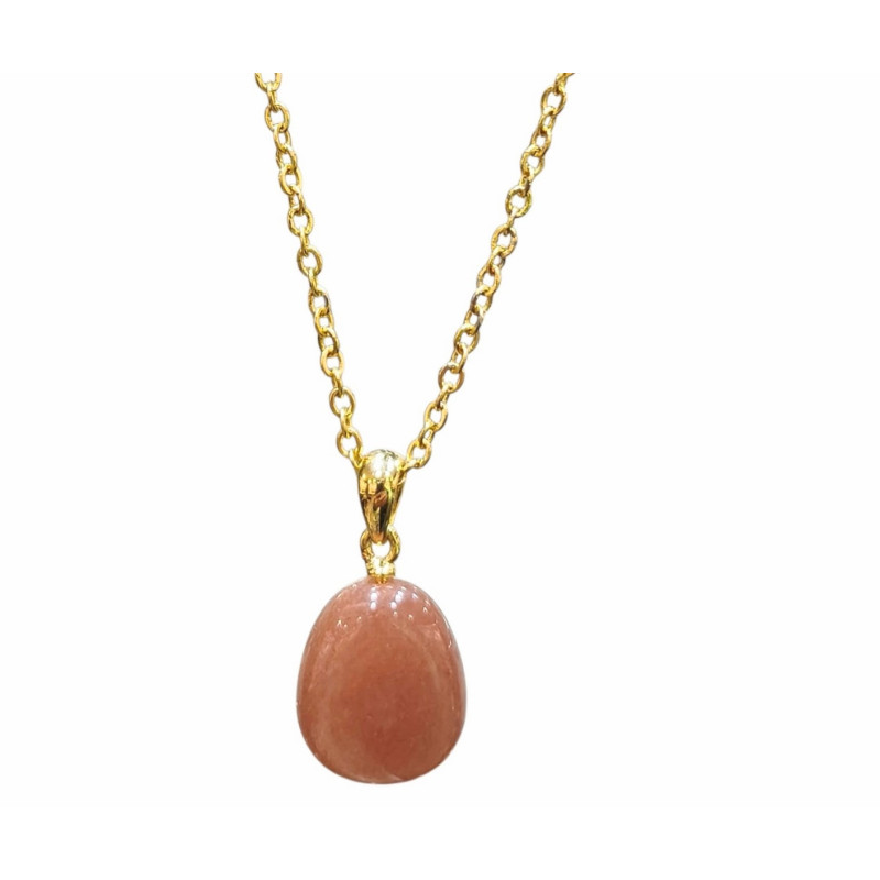 Pendentif Pierre de Soleil 2 cm avec Chaîne Acier Plaquée Or 44 cm