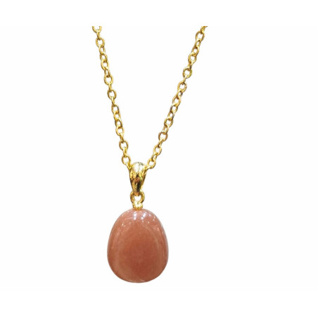 Pendentif Pierre de Soleil 2 cm avec Chaîne Acier Plaquée Or 44 cm
