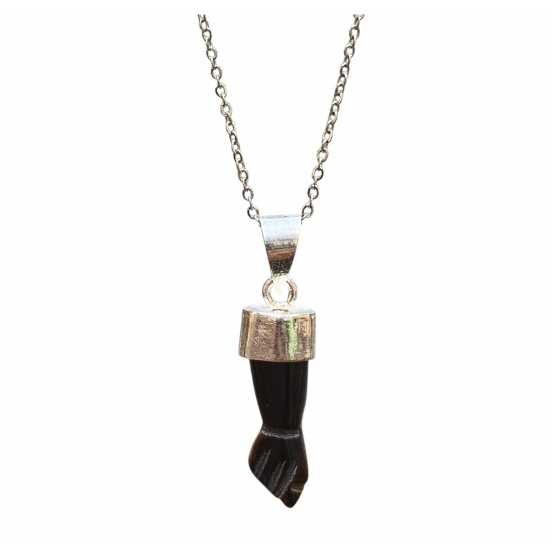 Pendentif Œil de Tigre  Figa Argent 925 avec Chaîne Acier Inox 44 cm