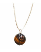 Pendentif Œil de Tigre Bille sur Cordon Réglable Gris Brillant