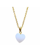 Pendentif Calcédoine Cœur sur Chaîne Acier Plaquée or 44 cm