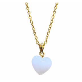Pendentif Calcédoine Cœur sur Chaîne Acier Plaquée or 44 cm
