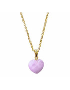 Pendentif Kunzite Cœur avec Chaîne Acier Plaquée Or 44 cm